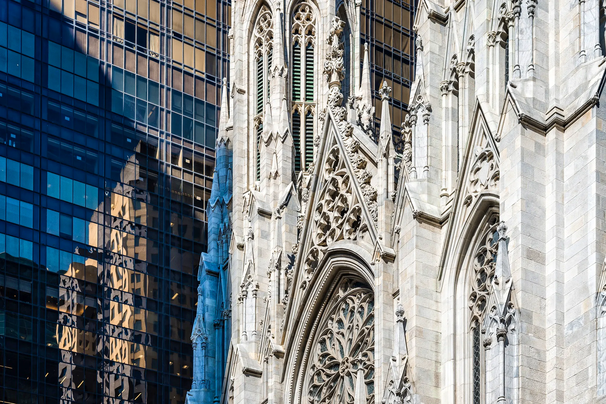 Detail of facade St Patrick Cathedral of New York City, USA.